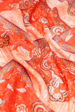 Vintage Red Floral Pattern Digitally Print on Halley Silk