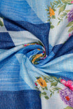 Cool Blue Floral Design Digitally Printed on Halley Silk