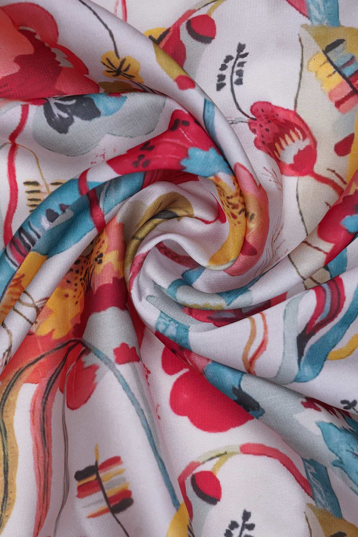 Abstract Floral Vine Digitally Printed on Charmie Satin
