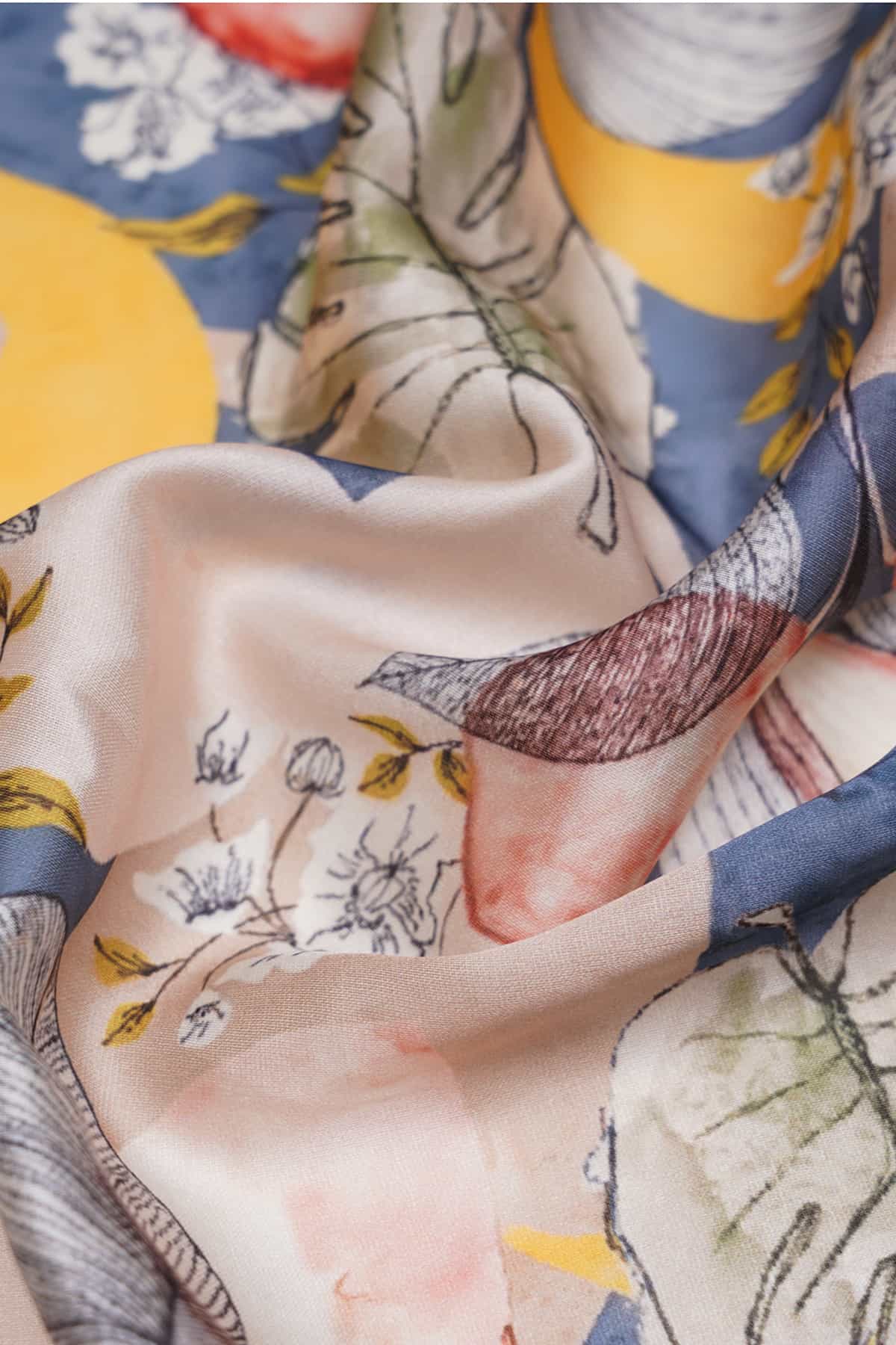 Abstract Leaf Pattern Digitally Printed on Ananya Silk