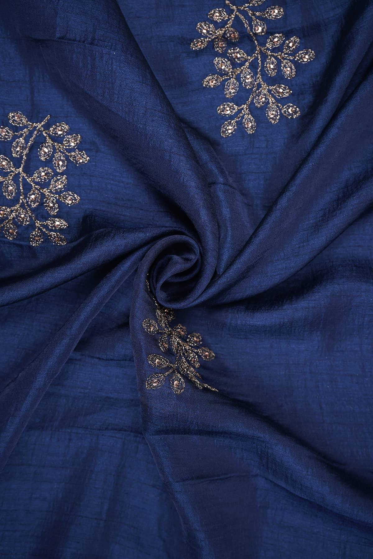 Navy Blue Colored Alina Silk Embedded with Gotta Patti Work - saraaha.com - Accessories, Alina silk, Embroidery, Festive, Kurtas, Kurtis, SILK, Skirts, Suits, Tops Dresses, Trimmings