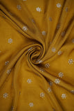 Fabulous Floral Foil on Gold Coloured Yesha Silk - saraaha.com - Casual, dresses and more, Festive, gowns, indo western, kurtas, Screen Print Foil Work, SILK, skirts, Suits, tops, Yesha Silk