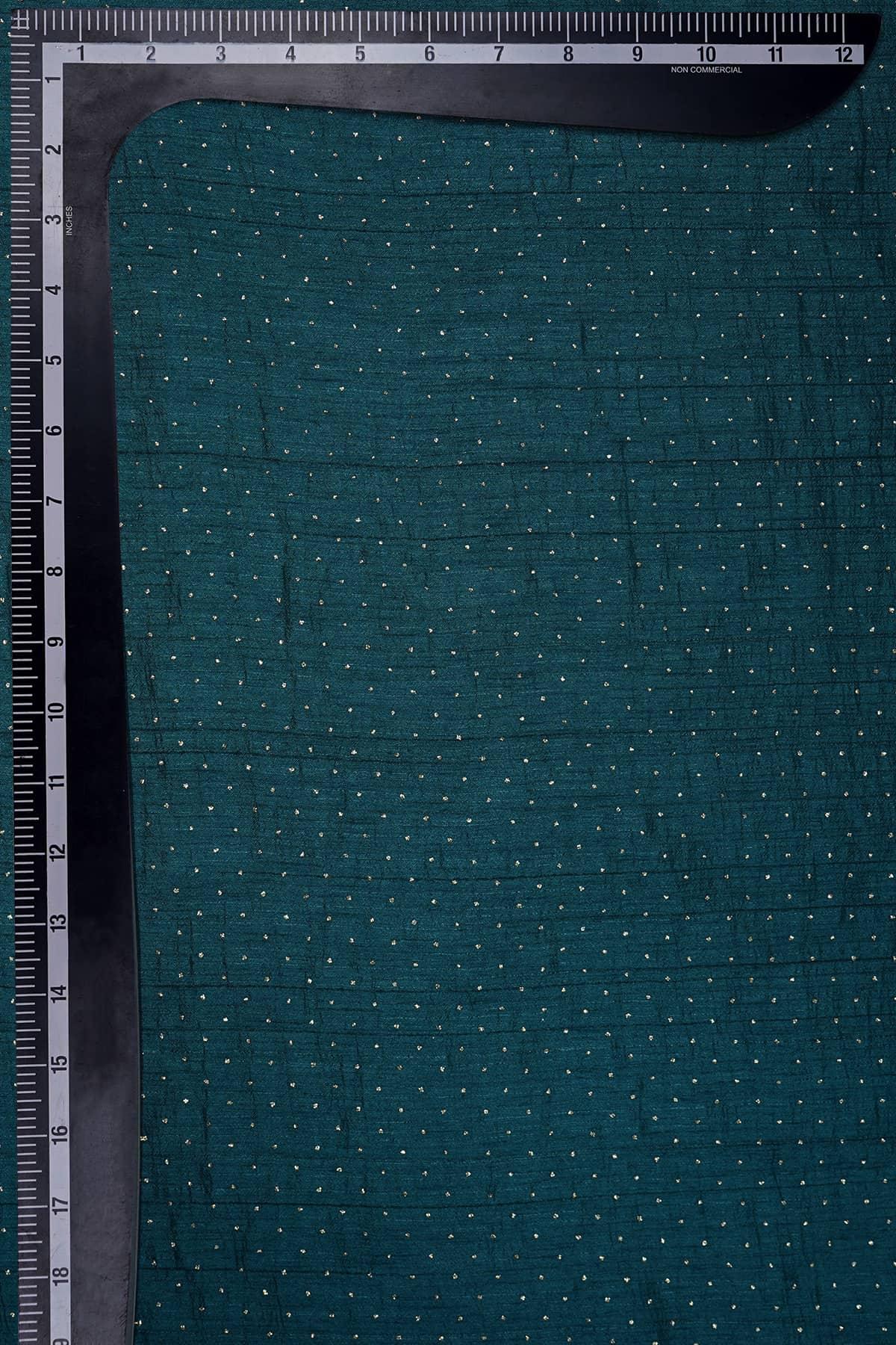 Polka Dot Pattern Screen Printed on Peacock Green Alina Silk - saraaha.com - Accessories, Alina silk, Dresses, Festive, Indo western Lehengas, Kurtas, Kurtis, Screen Print, Shirts, SILK, Skirts, Suits, Trimmings