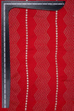 Stripes of Pin-Tucked Geometric Zig Zag Pattern on Red Charmie Satin - saraaha.com - accesories, blouses, Charmie Satin, dresses and more, Festive, gowns, indo western, kurtas, sarees, Satin, Screen Print- Foil Work, skirts, Suits, tops, trimmings
