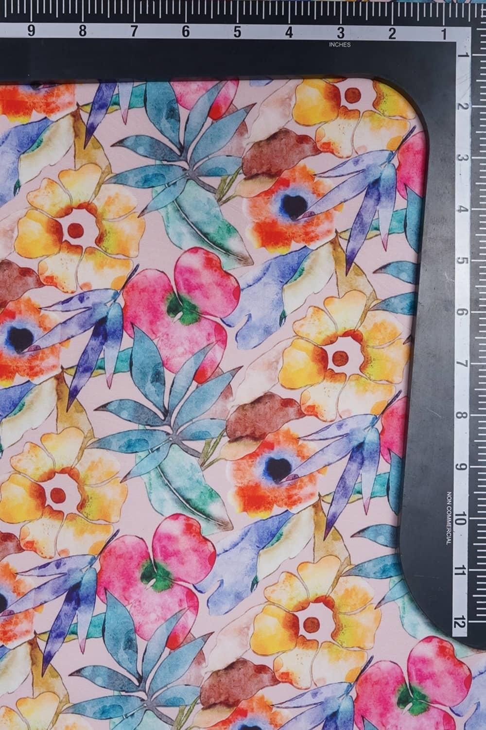 Multicolor Floral Leaf Pattern Digitally Printed on Charmie Satin - saraaha.com - accesories, Casual, Charmie Satin, Digital Print, dresses and more, Formal, gowns, home decor, indo western, kurtas, sarees, Satin, Shirts, skirts, Suits, tops, trimmings