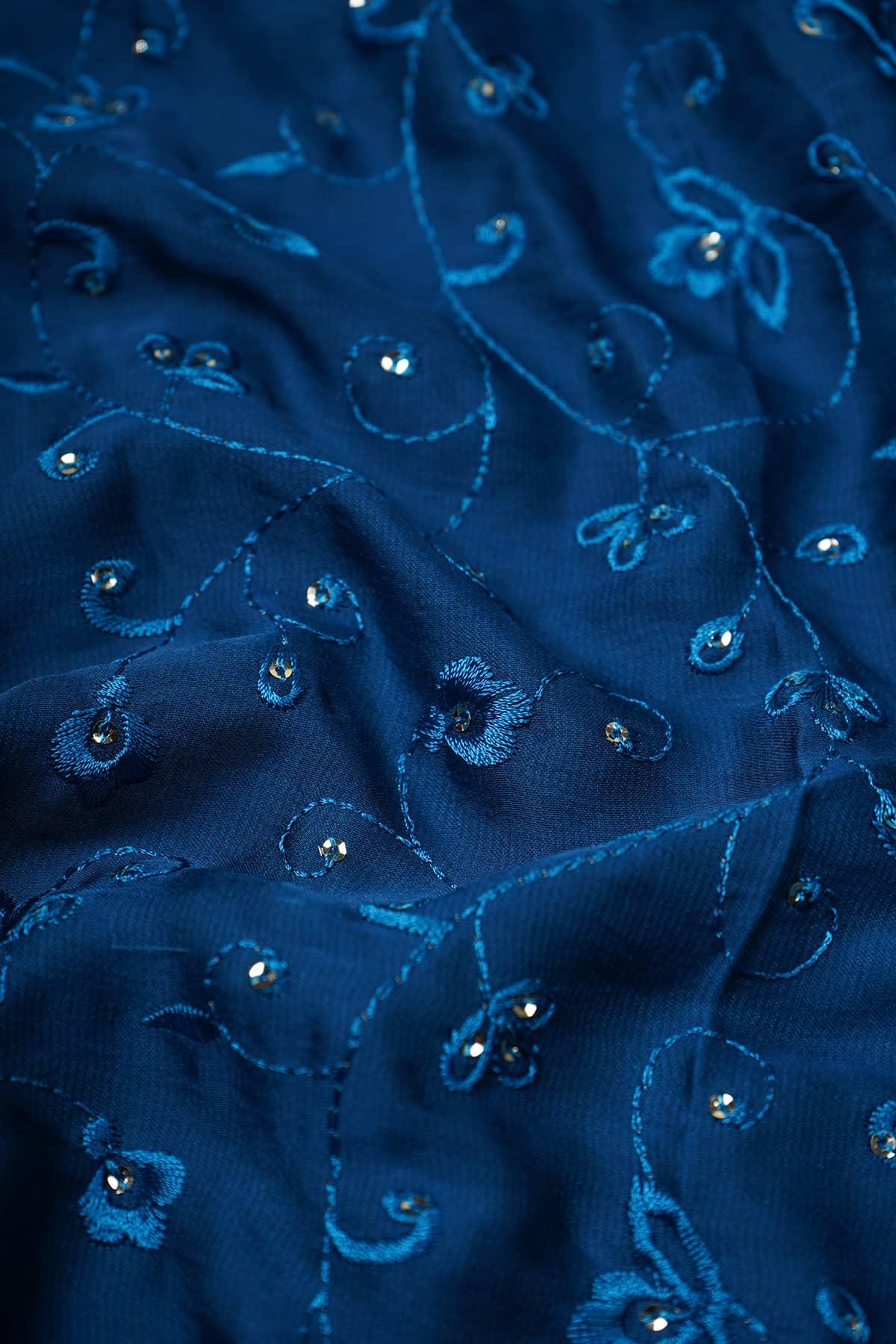 Beautiful Floral Branch Embroidery on Navy Blue Ananya Silk - saraaha.com - Ananya Silk, Dazzling Festive Collection, dresses and more, Embroidery, Festive, gowns, home decor, indo western, kurtas, SILK, skirts, Suits, tops