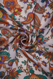 Orange and Purple Kalamkari Design Digitally Printed on Charmie Satin