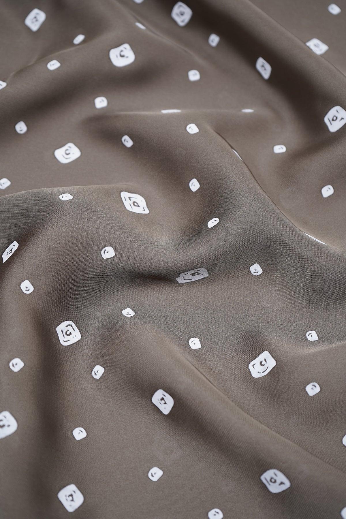 Geometric Spiral Pattern Printed on Glossy Tara Satin. - saraaha.com - blouses, Casual, designer dresses and more, Festive, gowns, indo western, Khari Print- Screen printing, lehenga, Satin, Screen Print, Suits, tara satin, tops