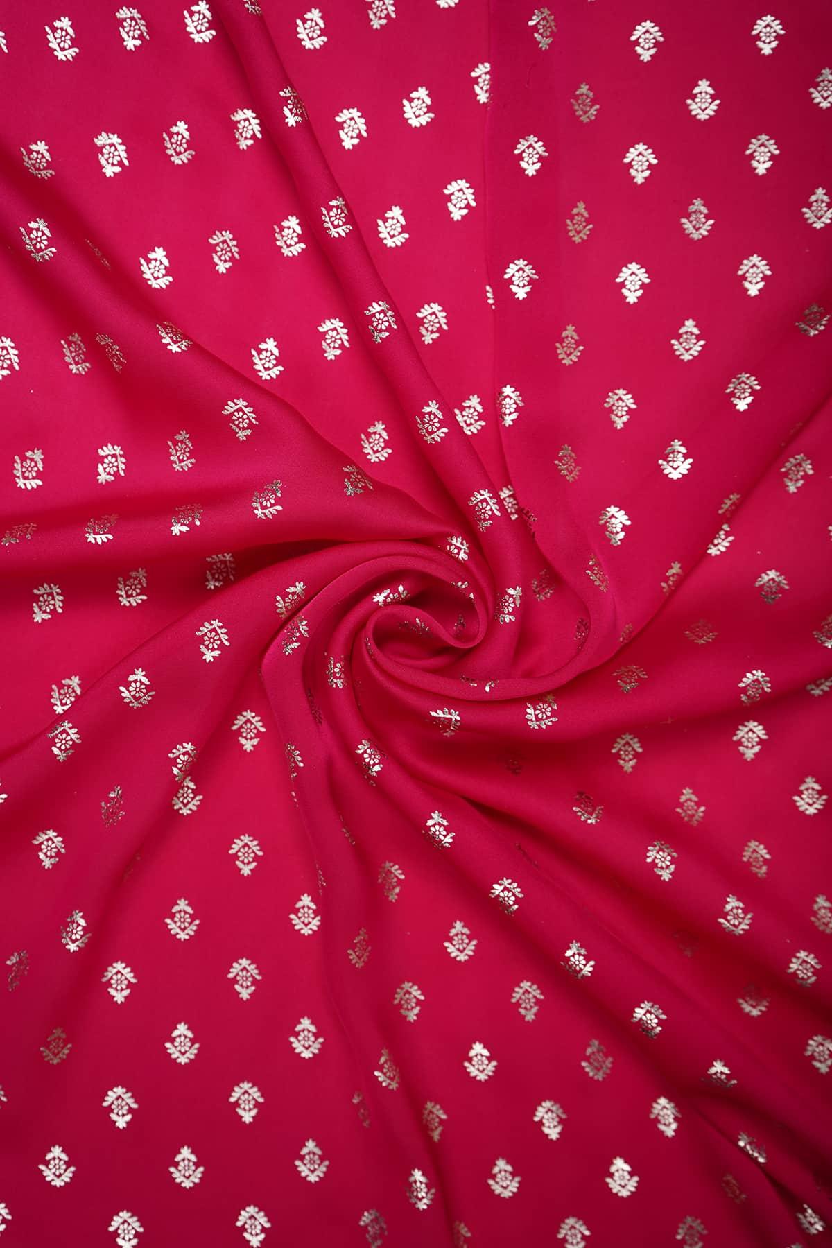 Floral Motif Foil Printed on Pink Color Charmie Satin - saraaha.com - accesories, Charmie Satin, dresses and more, gowns, indo western, kurtas, sarees, Satin, Screen Print Foil Work, skirts, Suits, tops, trimmings