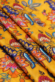 Yellow and Red Indian Chintz Pattern Digitally Printed on Halley Silk