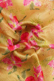 Yellow and Pink Hibiscus Rose Pattern Digitally Printed on Kiana Silk