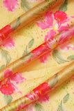 Yellow and Pink Hibiscus Rose Pattern Digitally Printed on Kiana Silk