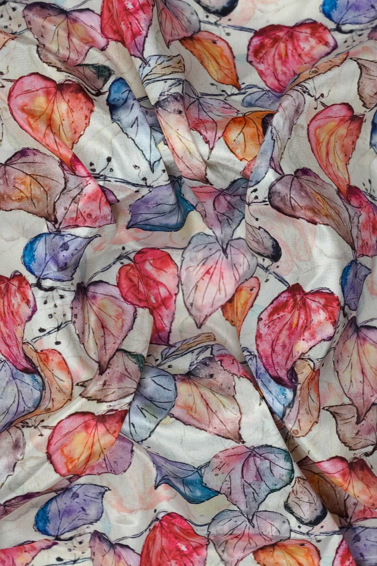 Abstract Leaf Vines Digitally Printed on Makhmali Crepe