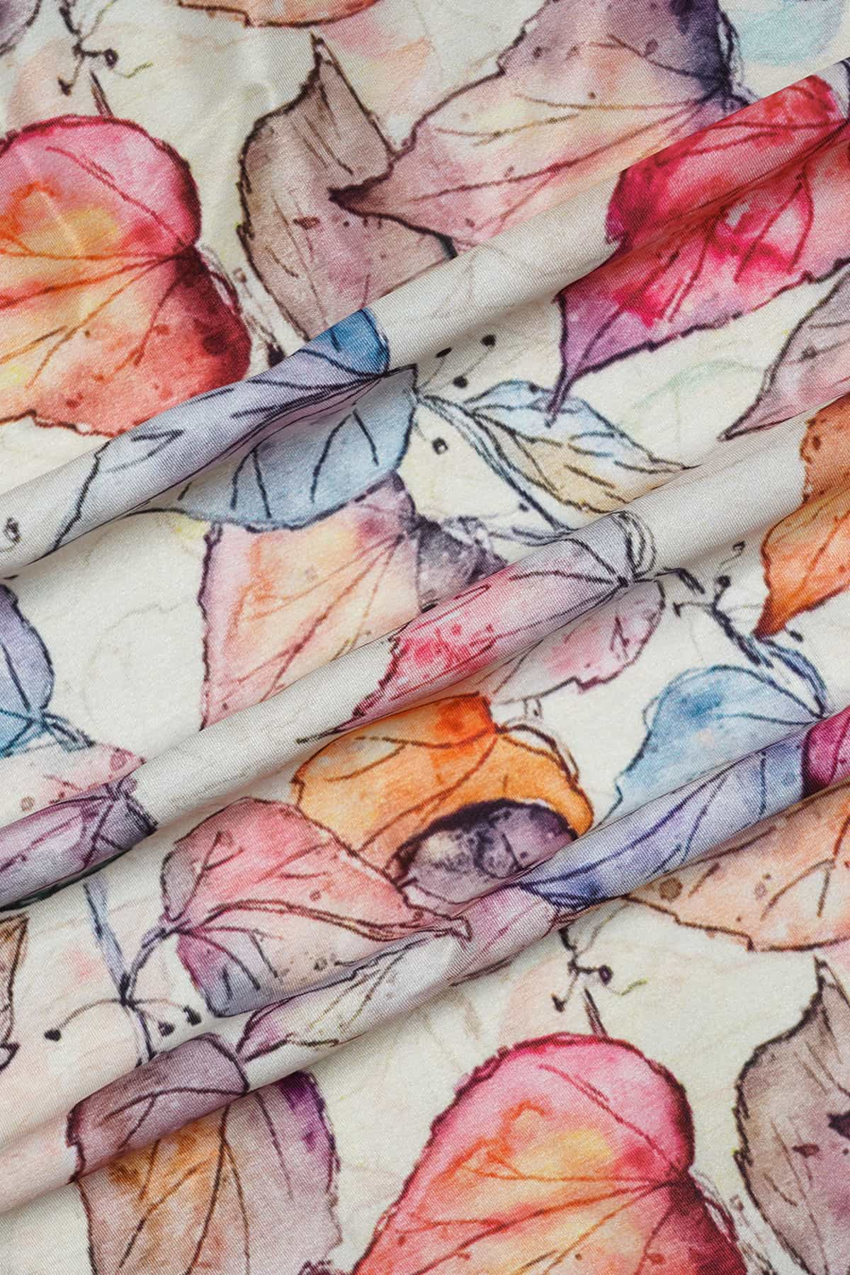 Abstract Leaf Vines Digitally Printed on Makhmali Crepe