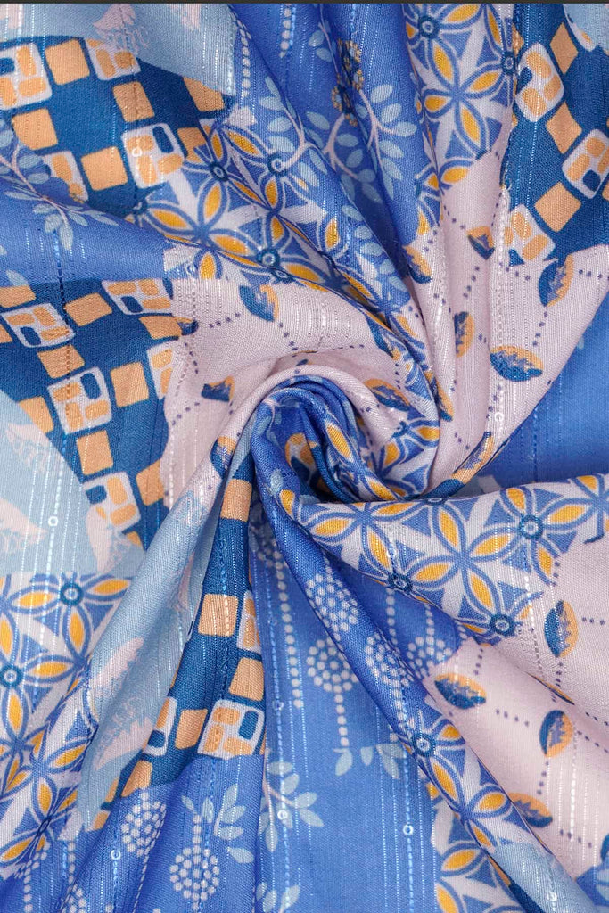Cool Blue Floral Patchwork Digitally Printed on Halley Silk – Saraaha
