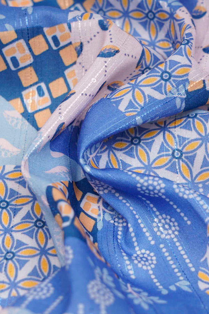 Multicolor Abstract- Square Pattern Digitally Printed on Halley Silk
