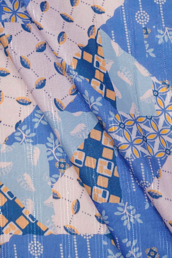 Cool Blue Floral Patchwork Digitally Printed on Halley Silk – Saraaha