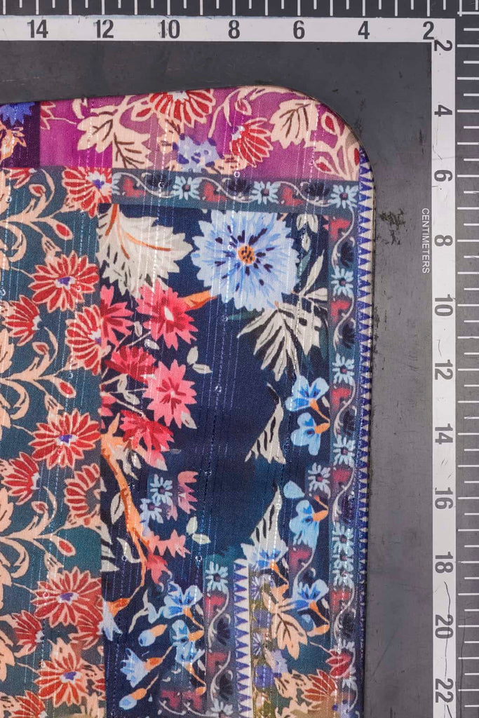 Cool Blue Floral Design Digitally Printed on Halley Silk