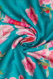 Teal Green Rose Pattern Digitally Printed on Ananya Silk