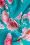 Teal Green Rose Pattern Digitally Printed on Ananya Silk