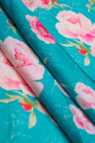Teal Green Rose Pattern Digitally Printed on Ananya Silk