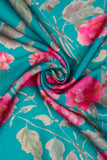 Teal Floral Garden Digitally Printed on Ananya Silk