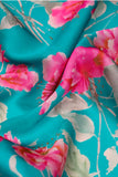 Teal Floral Garden Digitally Printed on Ananya Silk