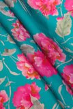 Teal Floral Garden Digitally Printed on Ananya Silk