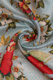 Chic Blue and Red Floral Petals Digitally Printed on Kiana Silk
