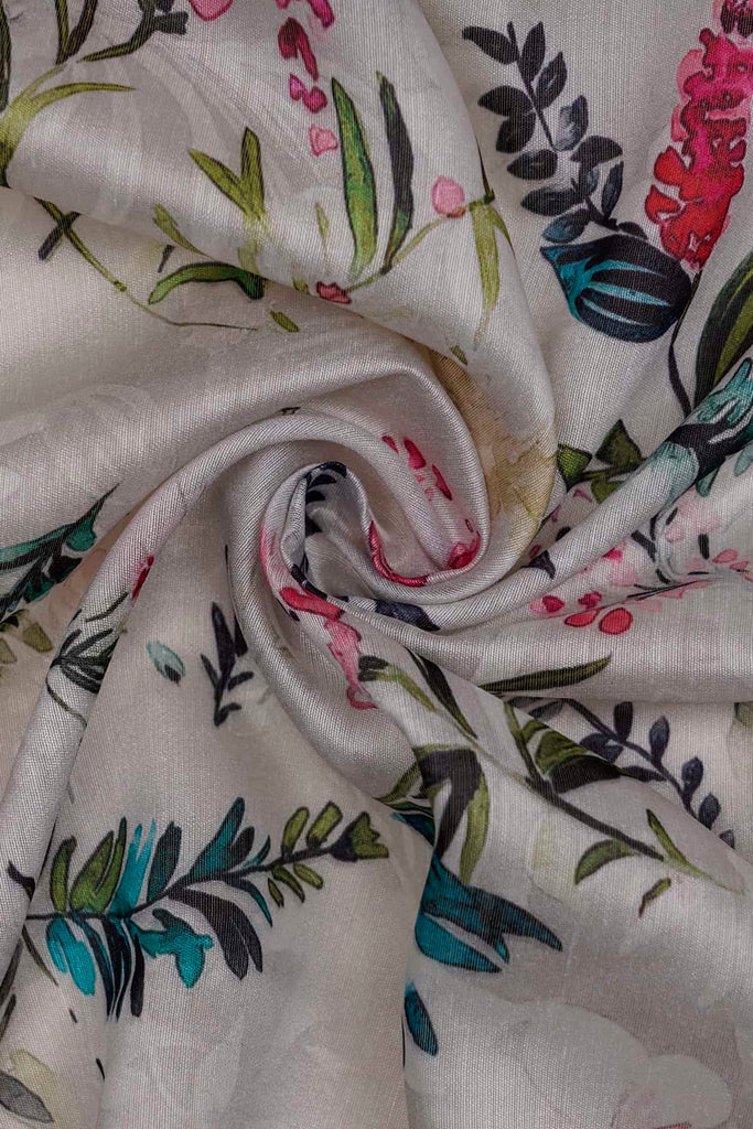 Pink and White Seamless Floral Pattern Digitally Printed on Kiana Silk main image 1