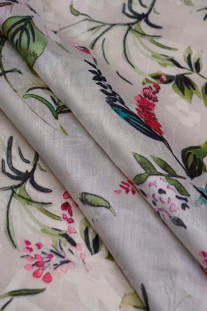 Blue Floral Pattern Digitally Printed on Kiana Silk