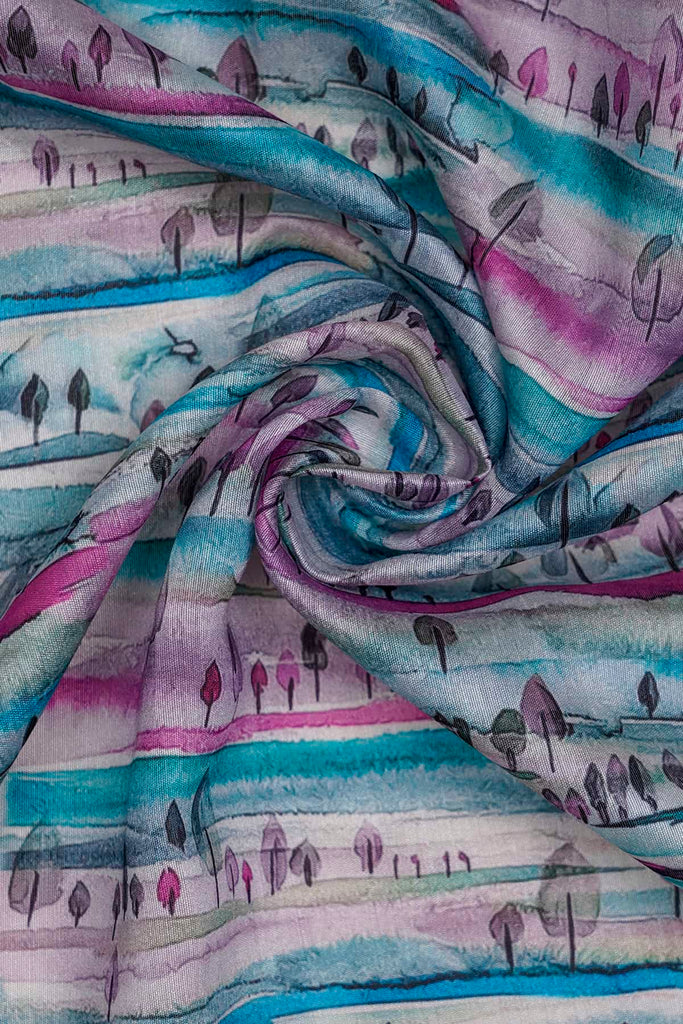 Summer Blue and Green Floral Pattern Digitally Printed on Kiana Silk