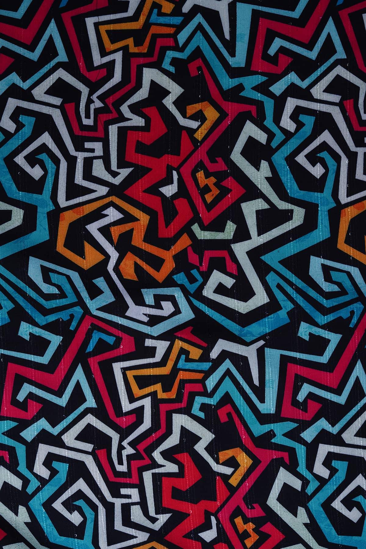 Graffiti Seamless Pattern Digitally Printed on Halley Silk - saraaha.com - Accessories, Digital Print, Formal, Halley silk, Home Decor, Kurtas, Kurtis, Quirky, Shirts, SILK, Skirts, Suits, Tops Dresses