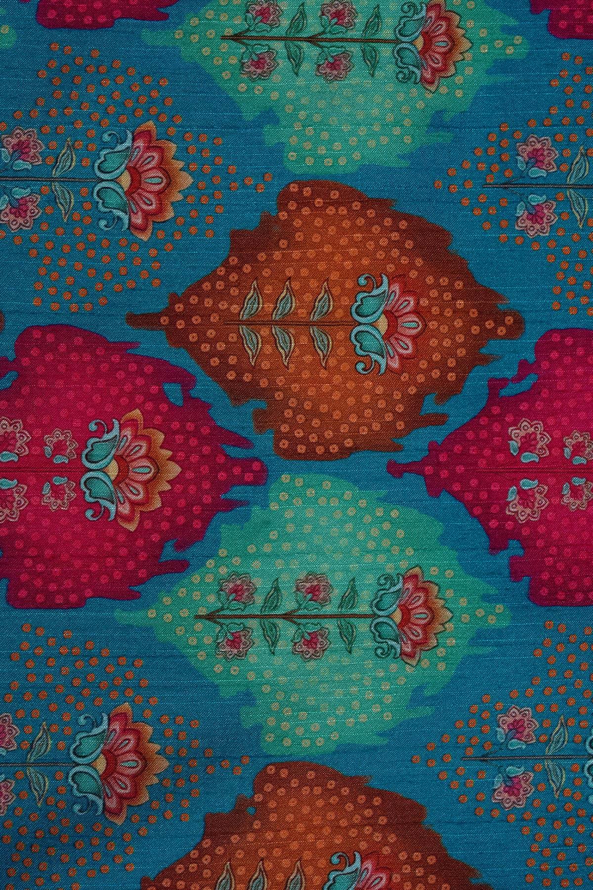 Floral Leaf Artwork Pattern Digitally Printed on Alina Silk - saraaha.com - Accessories, Alina silk, Casual, Digital Print, Festive, Home Decor, Kurtas, Kurtis, Shirts, SILK, Skirts, Suits, Tops Dresses, Trimmings