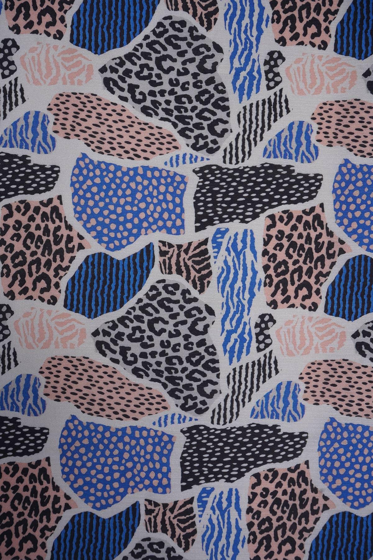 Blue and Black Color Animal Print Digitally Printed on Rangna Silk - saraaha.com - Casual, Digital Print, ethnic kurtis, Festive, home decor, kurtas, lehengas, occasional garments, Rangna Silk, shirts, SILK