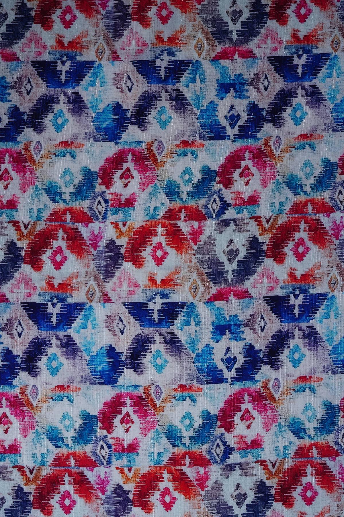 Multicolor Abstract- Square Pattern Digitally Printed on Halley Silk - saraaha.com - Accessories, Digital Print, Festive, Formal, Halley silk, Home Decor, Kurtas, Kurtis, Quirky, Shirts, SILK, Skirts, Suits, Tops Dresses
