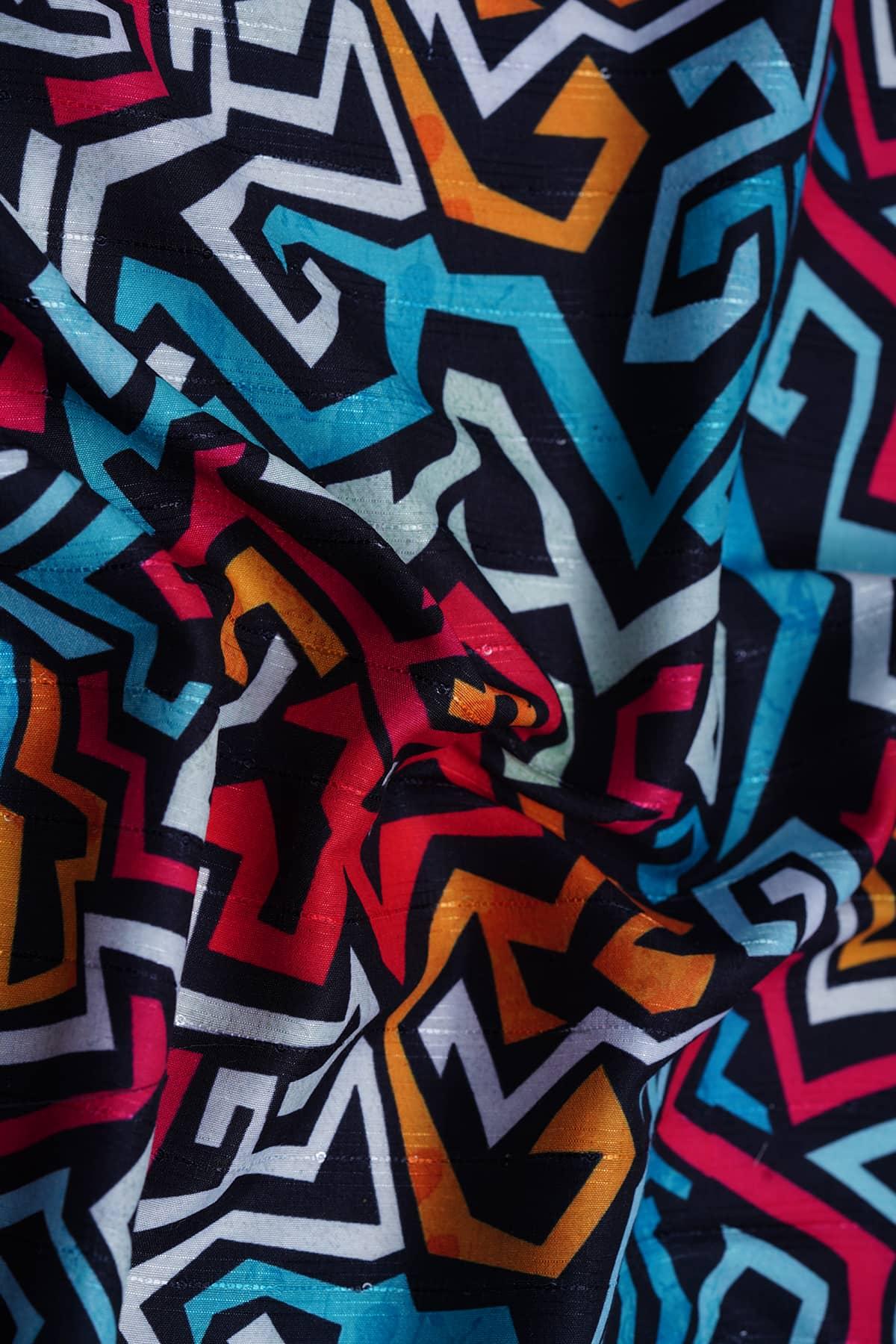 Graffiti Seamless Pattern Digitally Printed on Halley Silk - saraaha.com - Accessories, Digital Print, Formal, Halley silk, Home Decor, Kurtas, Kurtis, Quirky, Shirts, SILK, Skirts, Suits, Tops Dresses