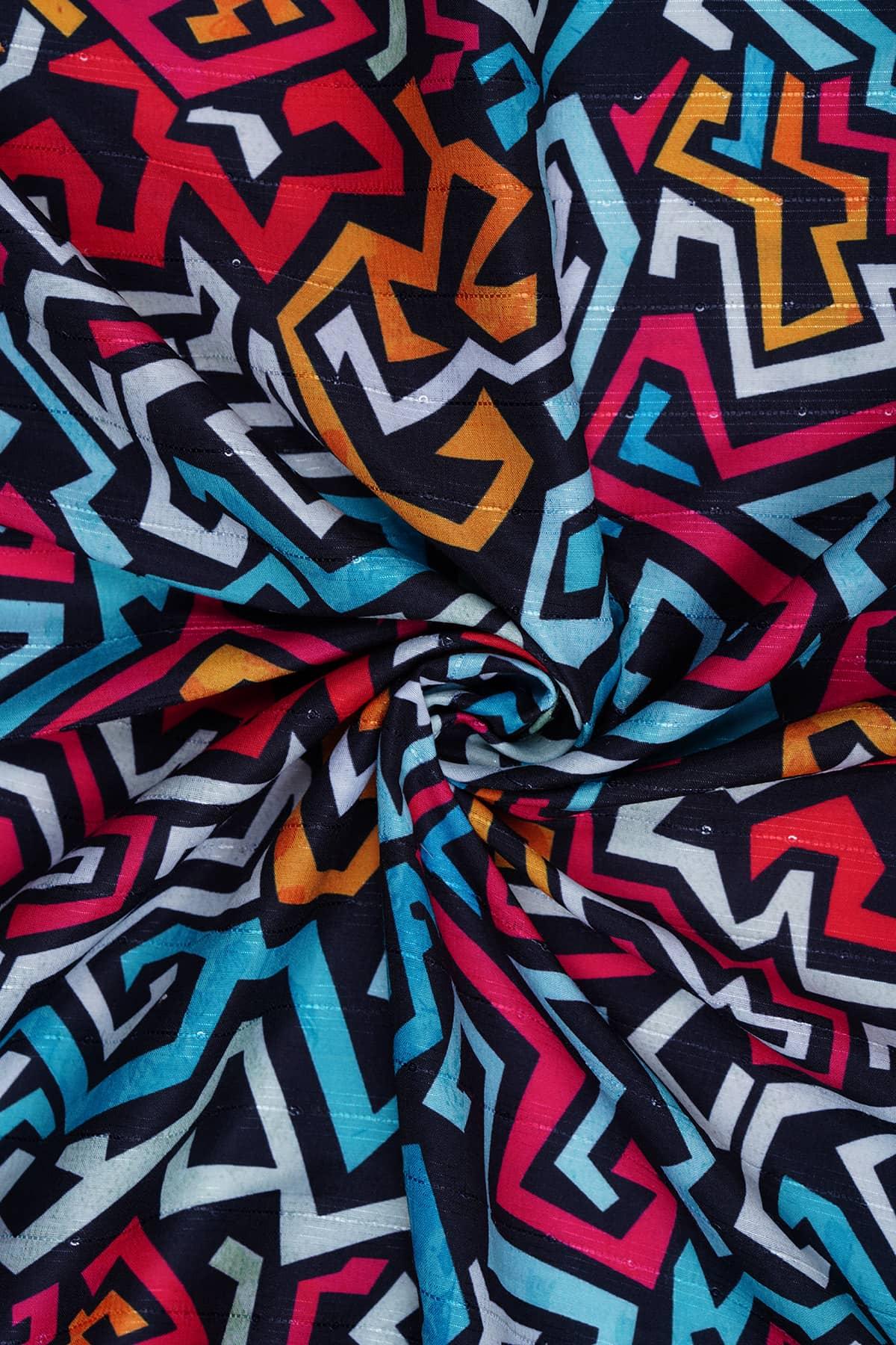 Graffiti Seamless Pattern Digitally Printed on Halley Silk - saraaha.com - Accessories, Digital Print, Formal, Halley silk, Home Decor, Kurtas, Kurtis, Quirky, Shirts, SILK, Skirts, Suits, Tops Dresses