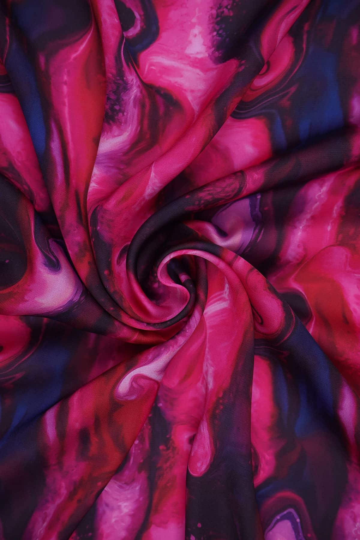 Pink and Blue Color Abstract-Supernova Pattern Digitally Printed on Charmie Satin - saraaha.com - accesories, Charmie Satin, Digital Print, dresses and more, Formal, gowns, home decor, indo western, kurtas, Quirky, sarees, Satin, Shirts, skirts, Suits, tops, trimmings