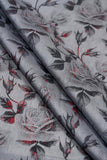 Red and Black Floral Branchwork Printed on Kiana Silk