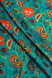 Teal Green Chintz Pattern Digitally Printed on Halley Silk