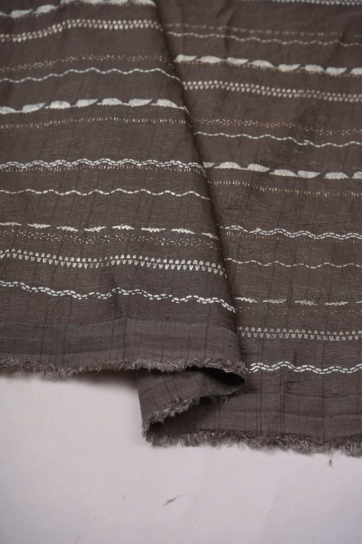 White Coloured Geometric Pattern Combined with Foil Work on Alina Silk - saraaha.com - Accessories, Alina silk, Festive, Kurtas, Kurtis, Screen Print, Screen Print Foil Work, SILK, Skirts, Suits, Tops Dresses, Trimmings