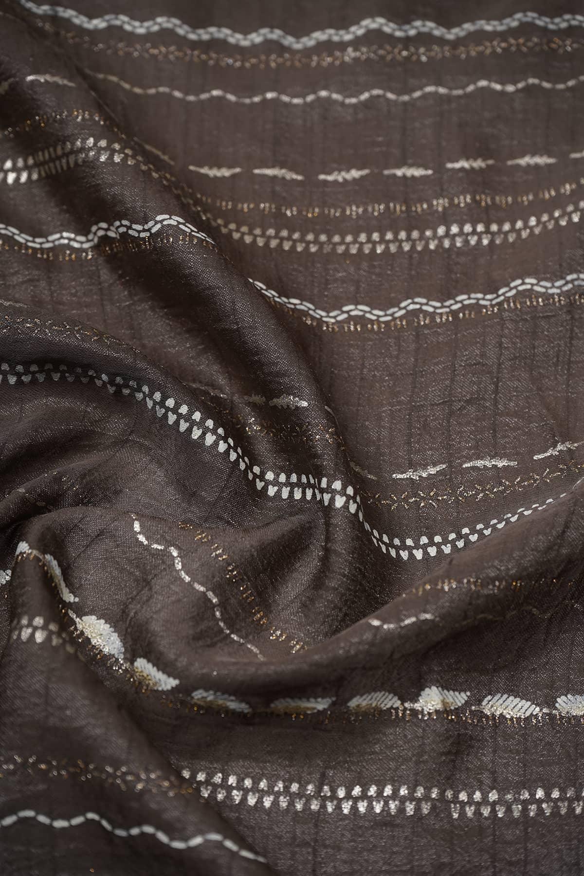 White Coloured Geometric Pattern Combined with Foil Work on Alina Silk - saraaha.com - Accessories, Alina silk, Festive, Kurtas, Kurtis, Screen Print, Screen Print Foil Work, SILK, Skirts, Suits, Tops Dresses, Trimmings