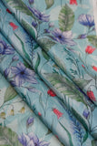Blue Vintage Fern Garden Digitally Printed on Kiana Silk