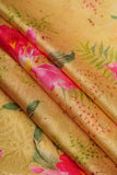 Yellow and Pink Hibiscus Rose Pattern Digitally Printed on Kiana Silk